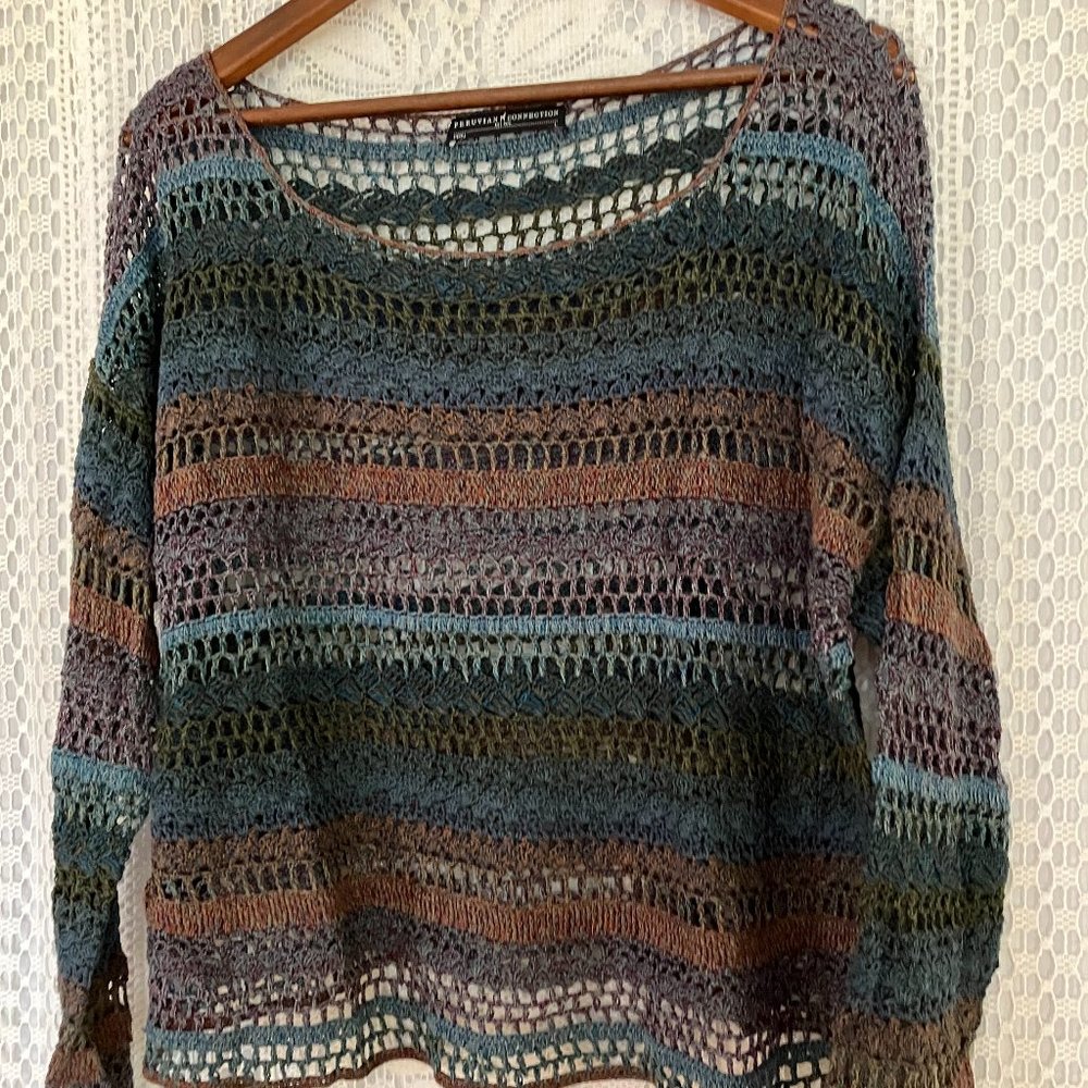 Vintage Luxury Brand Peruvian Connection Crocheted Pull Over Sweater Size Large
